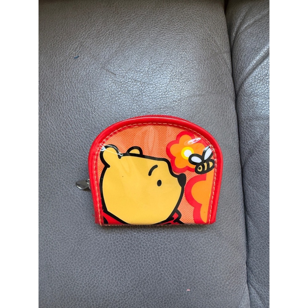 Disney Winnie the Pooh Orange Canvas PVC Zipper Coin Purse Pouch Wallet